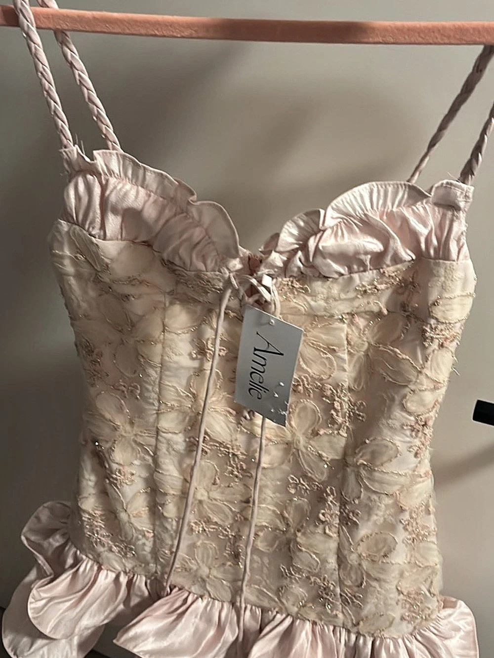 Amelie MIRABEL Floral Corset Camisole Pink & Cream NWT